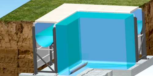 Particolare del canale di sfioro con integrata la vasca di compenso