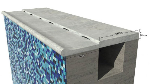 Particolare del canale di sfioro con sistema di tracimazione a fessura