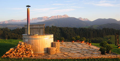 tinozza in legno Hot Tube con paesaggio